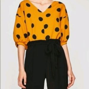 Nwt Zara Mustard polka dot blouse
